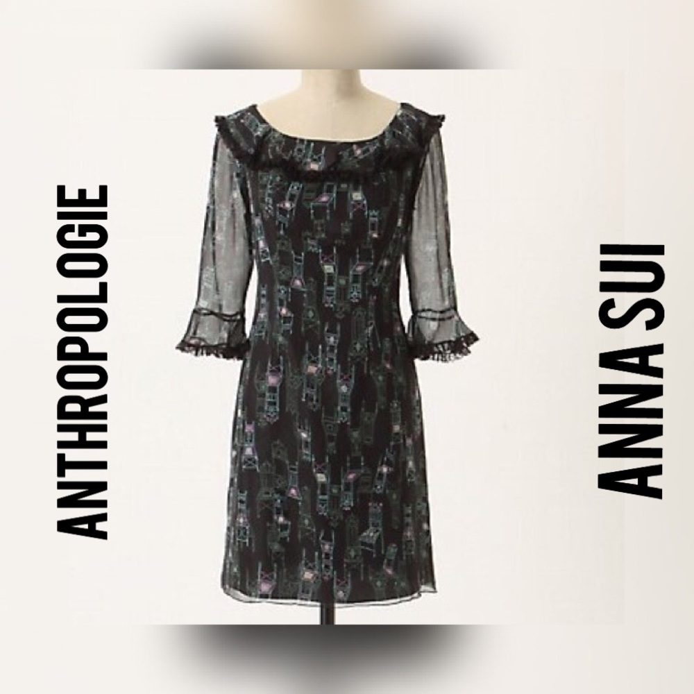 ANNA SUI by Anthropologie black silk dress size 0